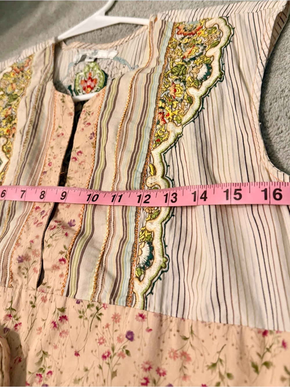 Johnny Was Embroidered Midi Dress M Boho Stripe Floral Tie Waist EUC - Picture 8 of 12